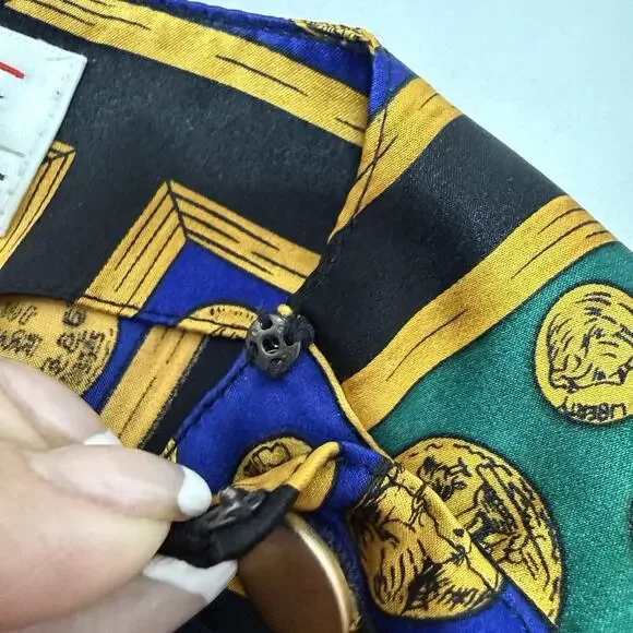 Vintage Talbots Petites Silk Blouse Size 14P Novelty Money Print French Cuffs - Picture 6 of 11